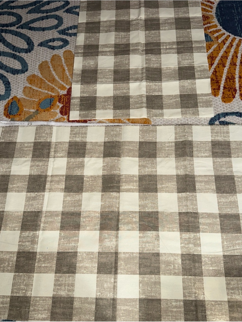 Beige and Taupe Buffalo Plaid Fabric, 2 Remnants